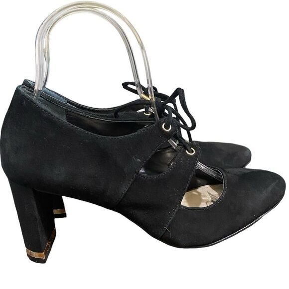 Alfani Prima Binddi Lace Up Pumps Block Heel Black Suede SZ 6.5 Whimsigoth Vamp - Picture 6 of 10